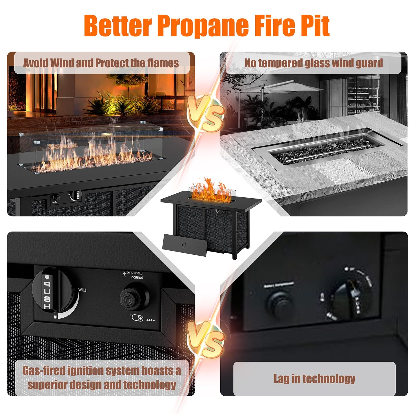 Shintenchi Propane Fire Pits 43″ Outdoor Gas Fire Pit, 50,000 BTU Rectangle Gas Fire Pit Table with Lava Rocks, 2-in-1 Fire Table with Removable Lid, CSA-Certified for Outside Patio,Parties,Backyard