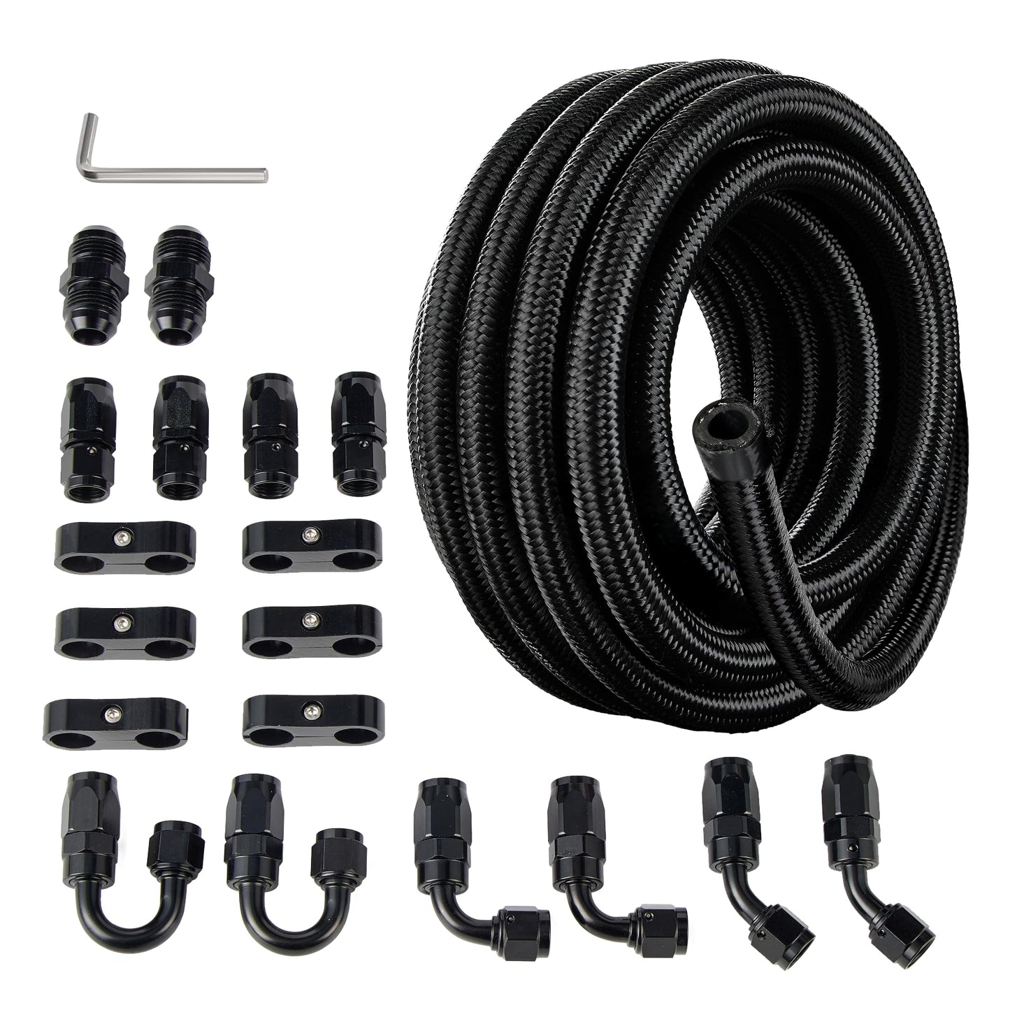 EVIL ENERGY 10AN Fuel Line Kit, 10AN Nylon Braided Fuel Line Hose Fitting Kit CPE 20FT Black