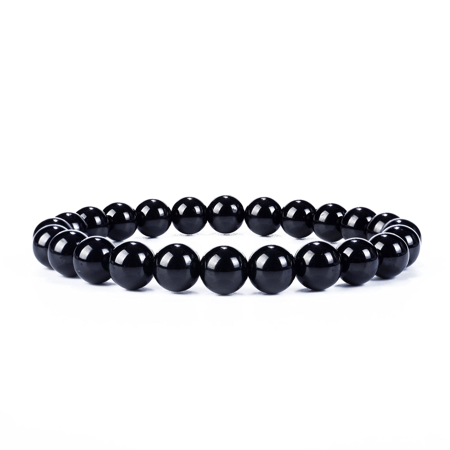 Cherry Tree Collection Black Tourmaline Beaded Bracelet – Genuine 8mm Gemstone Stretch Bracelet for Men & Women – Handmade Crystal Bracelet - (Black Tourmaline - S)