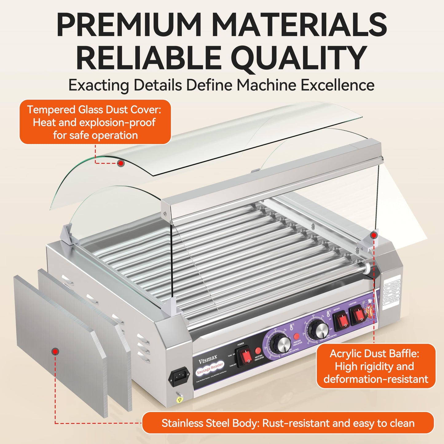 Commercial Hot Dog Roller 11 Rollers, 304 Stainless Steel, Extra Large Capacity, Fast Heating Electric Hot Dog Cooker, for Restaurant & Concession Stand