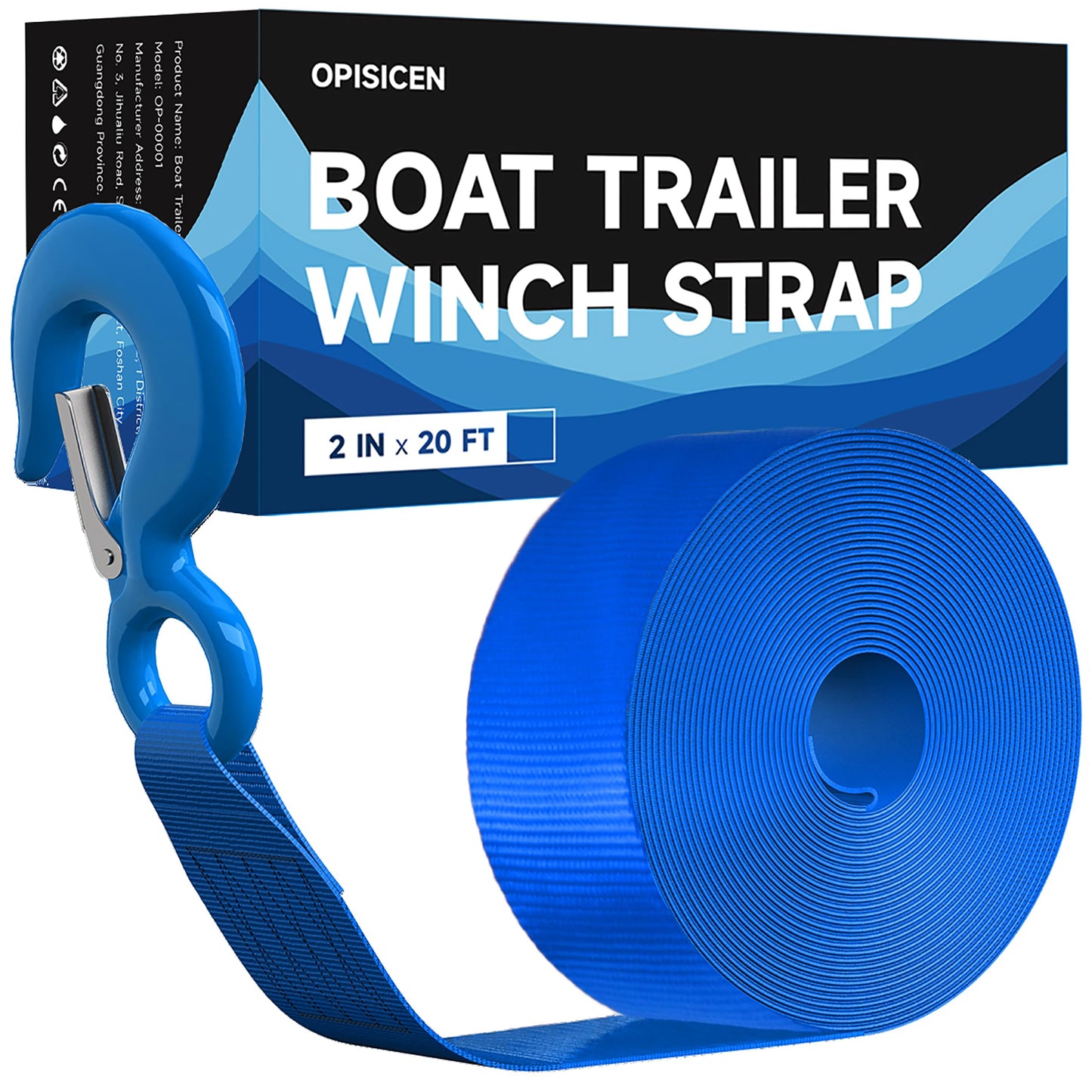 Boat Trailer Winch Strap with Hook 2" x 20'- 10,816lbs Breaking Strength Heavy Duty Hand Crank Strap Replacement for Boat and Jet Ski, Automotive Towing Boat Trailer Strap