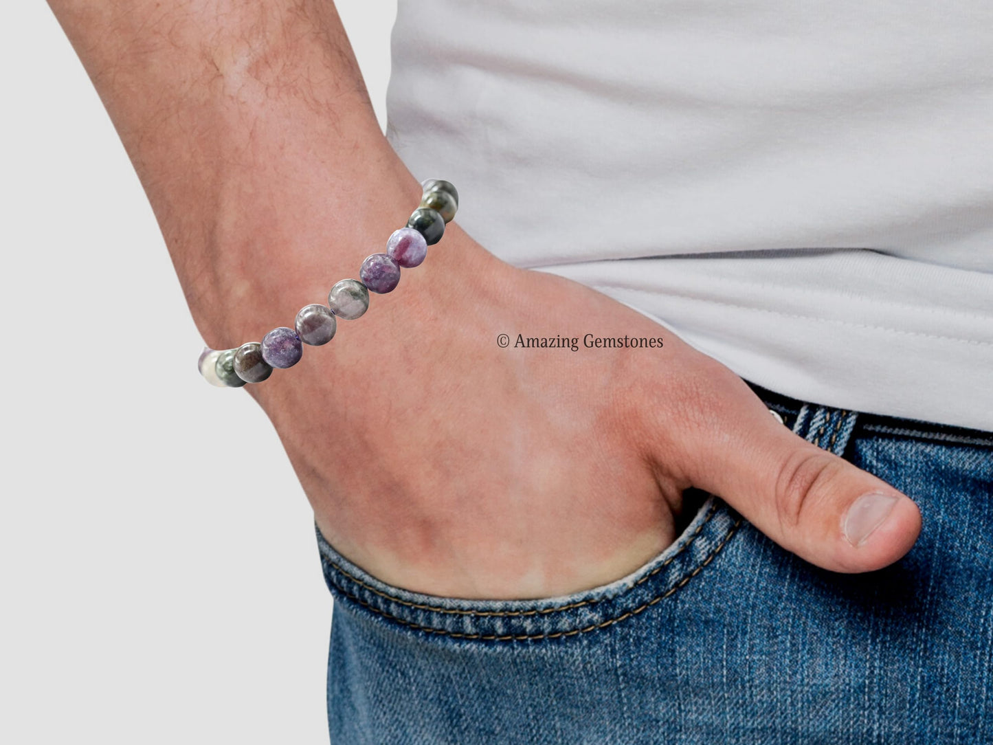 Amazing Gemstone Multi Tourmaline Bracelet for Women Men's Gifts - Protection Healing Crystal Bracelet - 8mm Gemstones Beaded Adjustable Bracelet Pulseras Para Hombres Mujer Stocking Stuffers
