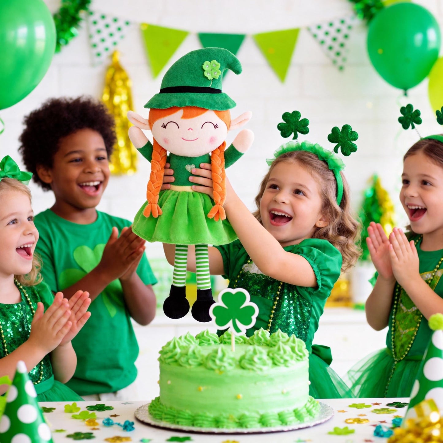 Gloveleya Plush Dolls Saint Patrick's Day Gifts Soft Blessings Doll Shamrock Wishes Plush Leprechaun Baby Girl Gifts