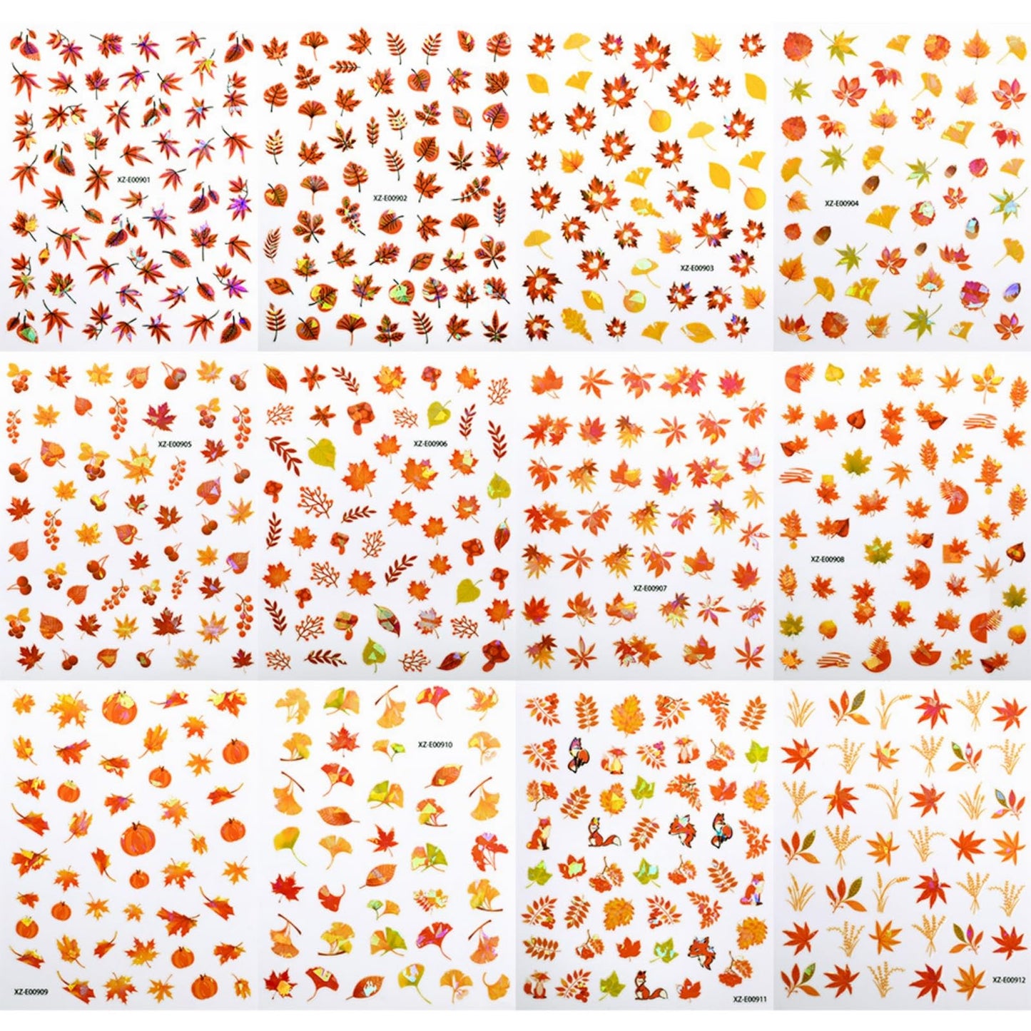 12 Sheets Fall Maple Leaves Nail Stickers Jelly Golden Fallen Leaves 5D Nails Decals Self-Adhesive Thanksgiving Nail Art Supplies for Women Girls DIY Manicure Decorations