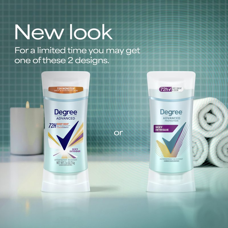 Degree Antiperspirant Deodorant Sexy Intrigue 72-Hour Sweat & Odor Protection Antiperspirant Deodorant For Women with Body Heat Activated Technology 2.6 oz