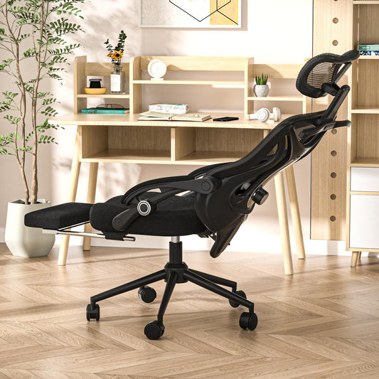 Ergonomic Office Chair with Footrest - Adjustable Lumbar Support & Headrest, 90-160° Reclining Mesh Back Computer Chair - Home Office/Gaming, 350lbs Capacity (SGS Certified)