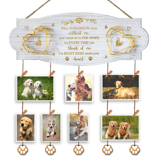 EXQUIDECA White Golden Memorial Picture Collage Board with Clips Twine and Paw Pendant - Bereavement Sympathy Grieving Gifts for Loss of Dog - House Wall decor for Dog Lover