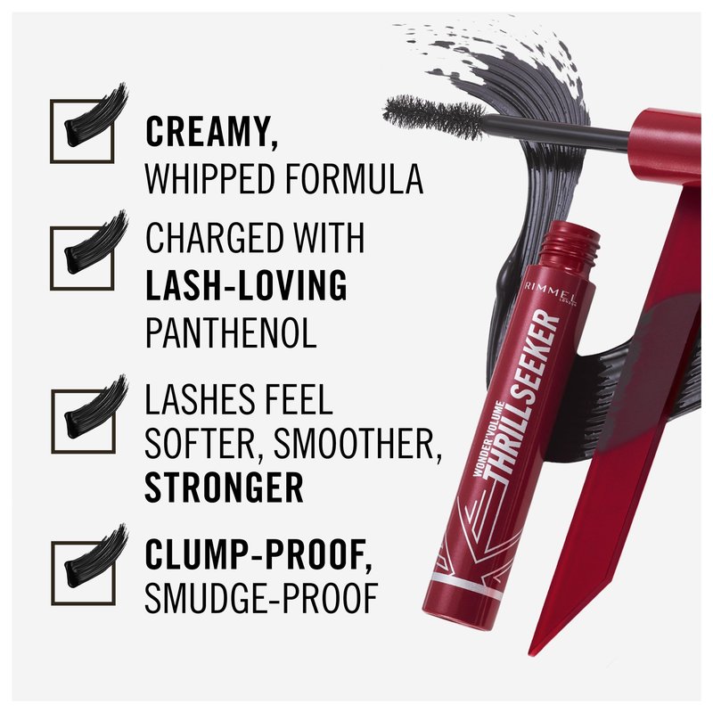 Rimmel London Wonder'Volume Thrill Seeker, 001 Extreme Black, Mascara, Bold Volume, Lengthening, Weightless Feel, Doesn't Clump, Smudge-Free, 0.30oz