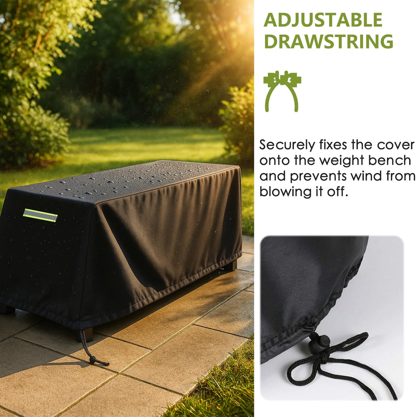 Weight Bench Cover, 420D Sit-up Board Cover with Silver Coating, Adjustable Drawstring, Exercise Workout Bench Protective Covers for Indoor & Outdoor - 50" L x 23"" W x 17"" H - Black"