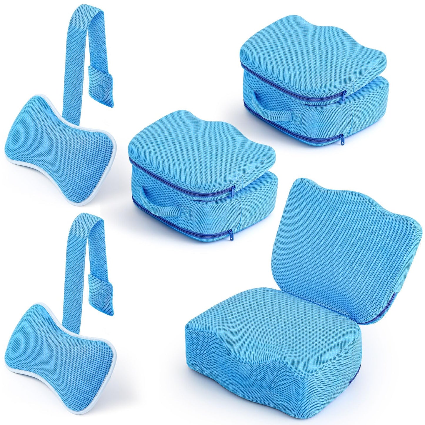Yerliker 2 Pcs Foldable Hot Tub Booster Seat with Bath Pillow, Inflatable Adjustable Height Spa Cushion with Suction Cups, Weighted Marbles, Extra Thick Bathtub Seat with Back Support