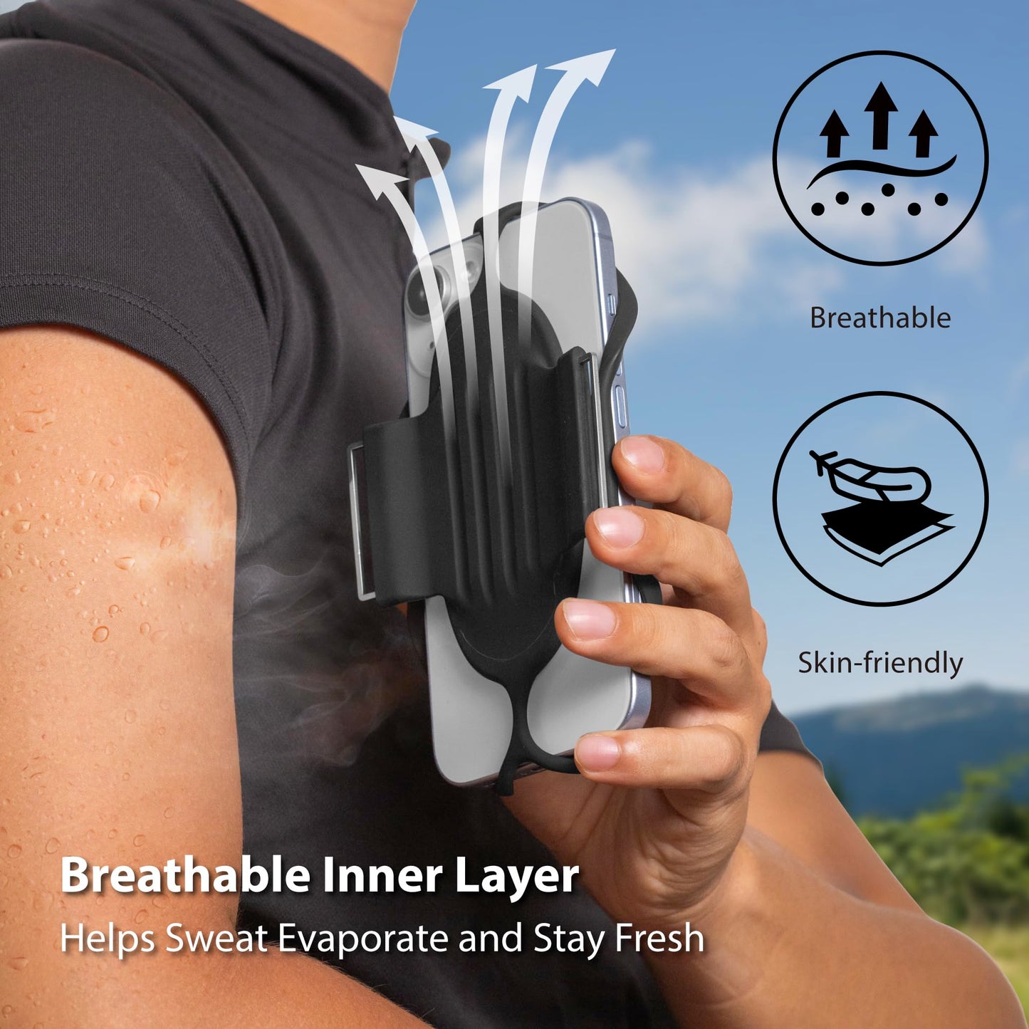 BONE Run Tie 3, Running Phone Armband, Skin-Friendly Silicone Sport Armband with Dual Layer Structure for Heat-Dissipation, Workout Phone Holder for iPhone and 4-7"-7.2"" Smartphones (Size L)"