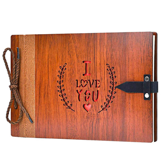 ZEEYUAN Wooden Photo Album Scrapbook DIY Photo Book Wedding Guest-Book 80 Pages Travel Memory Book Birthday Anniversary Valentine's Gift for Mother Father (I Love You)