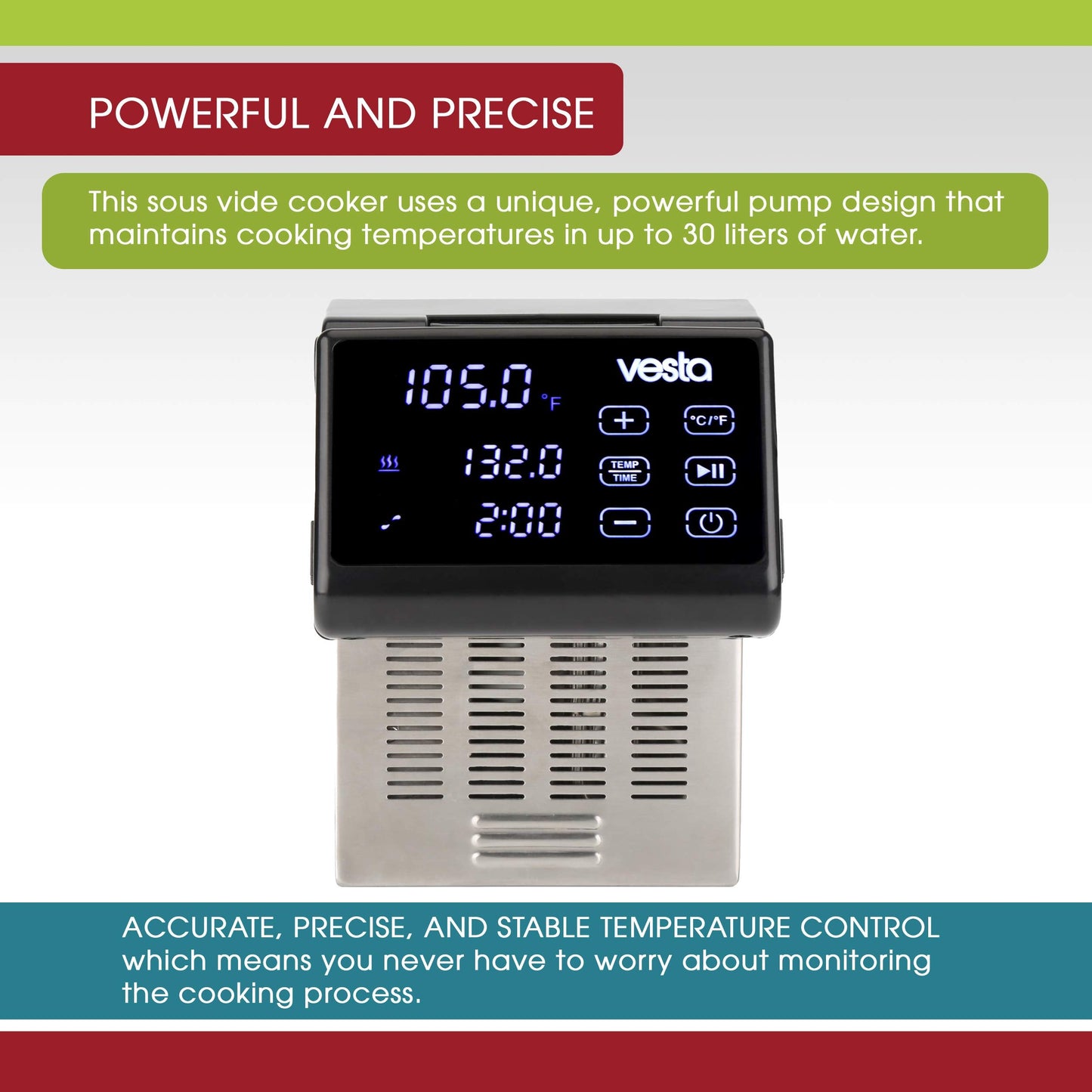 Vesta Precision Sous Vide Cooker, NSF Certified, 40L Capacity, App Control, Large Display Screen, Foldable Design, IPX7 Waterproof, 1200W High Performance Commercial Immersion Circulator for Kitchen