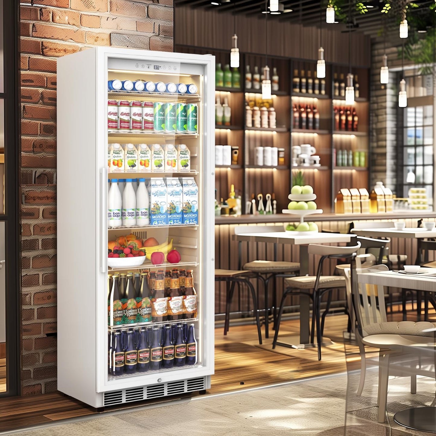 Tylza 13.8 Cu Ft Commercial Refrigerator with Glass Door Display Beverage Fridge, Upright Beverage Cooler Merchandiser, Low Noise, Fast Cooling, White