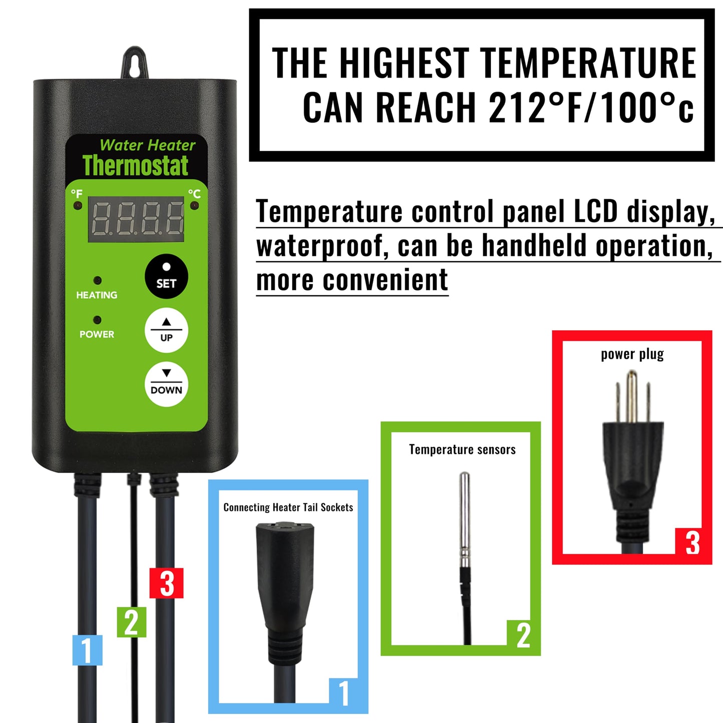 LINGLONGTEMP 1500W Submersible Hot Tub & Pool Portable Electric immersion Water Heater with temperature control and GFCI for Swimming Pools, Bathtubs, Baptistry, above ground pool & inflatable pool