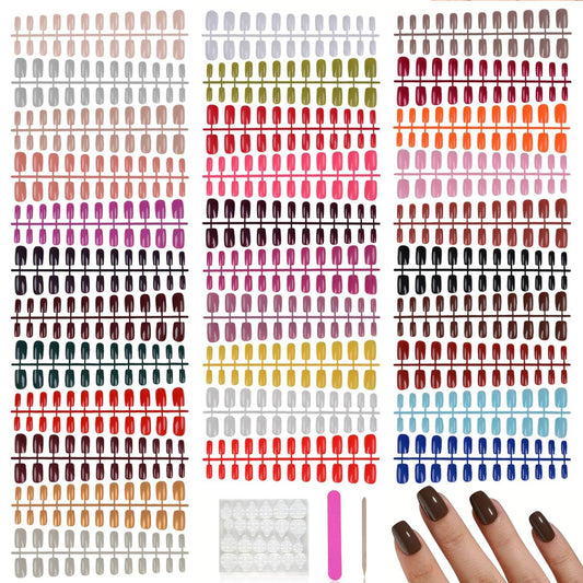769PCS Square Press on Nails Medium Square Fake Nails, TOROKOM 32 Colors Full Cover Gel Glossy False Artificial Fingernails Colored Acrylic Manicure Tips Decor for Women Girls