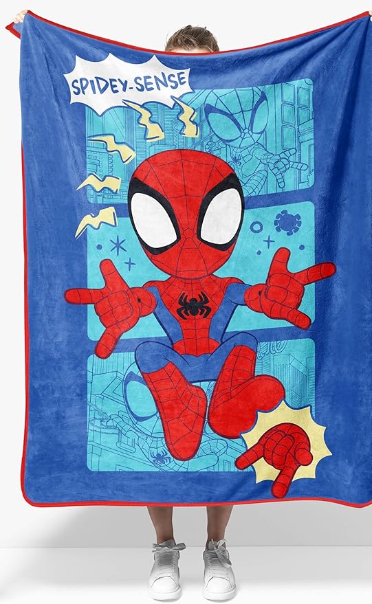 Jay Franco Kids Plush Throw Blanket â Soft & Cozy Fleece Throw for Bedroom & Couch DÃ©cor, Official Licensed Product, Blue - Spidey & Friends, 40x50 - Travel Blanket