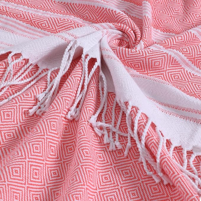 Genovega 6 Packs Oversized Turkish Beach Towels Set Bulk 74"x38" Extra Large Sand Free Quick Dry Swim Bath Pool Towel Travel Blanket Adult Essentials Cruise Accessories Vacation Red Stuff