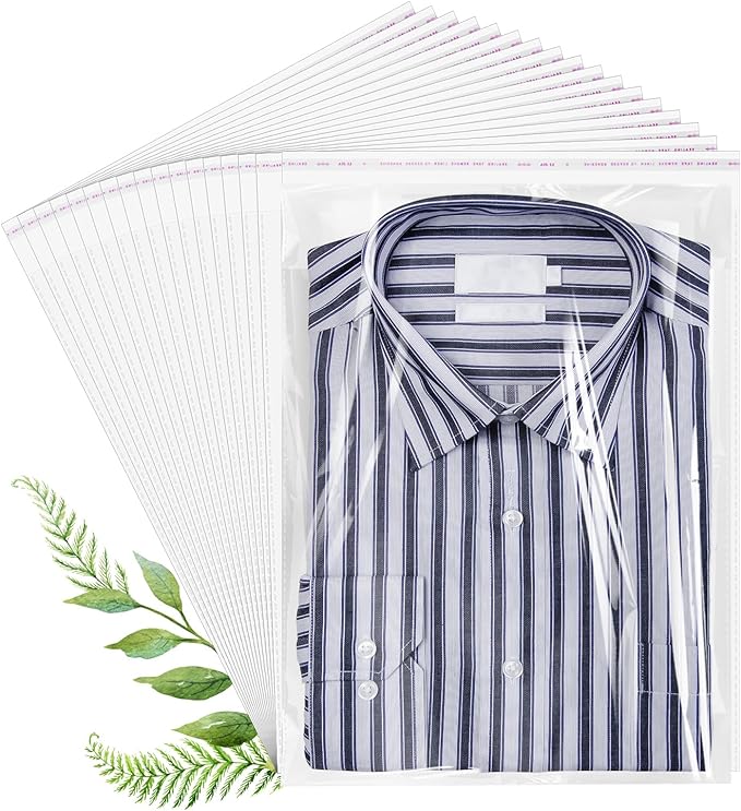 Cellophane Bags, 70 Pcs Resealable Clear Poly Bags for Clothes, Shirt Bag, Decorative Wrappers, Party Favors & Artwork(12x15)