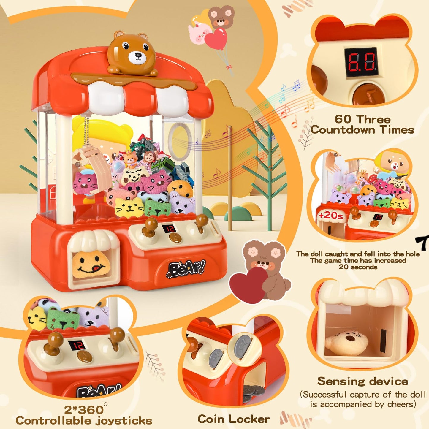 nicknack Large Claw Machine for Kids with Toys Inside,Arcade Size Toys for 3 4 5 6 7 8 Years Old Girls,Mini Prize Toys for Boys,Christmas Birthday Gifts for Kids,Includes Coins & Mini Toys