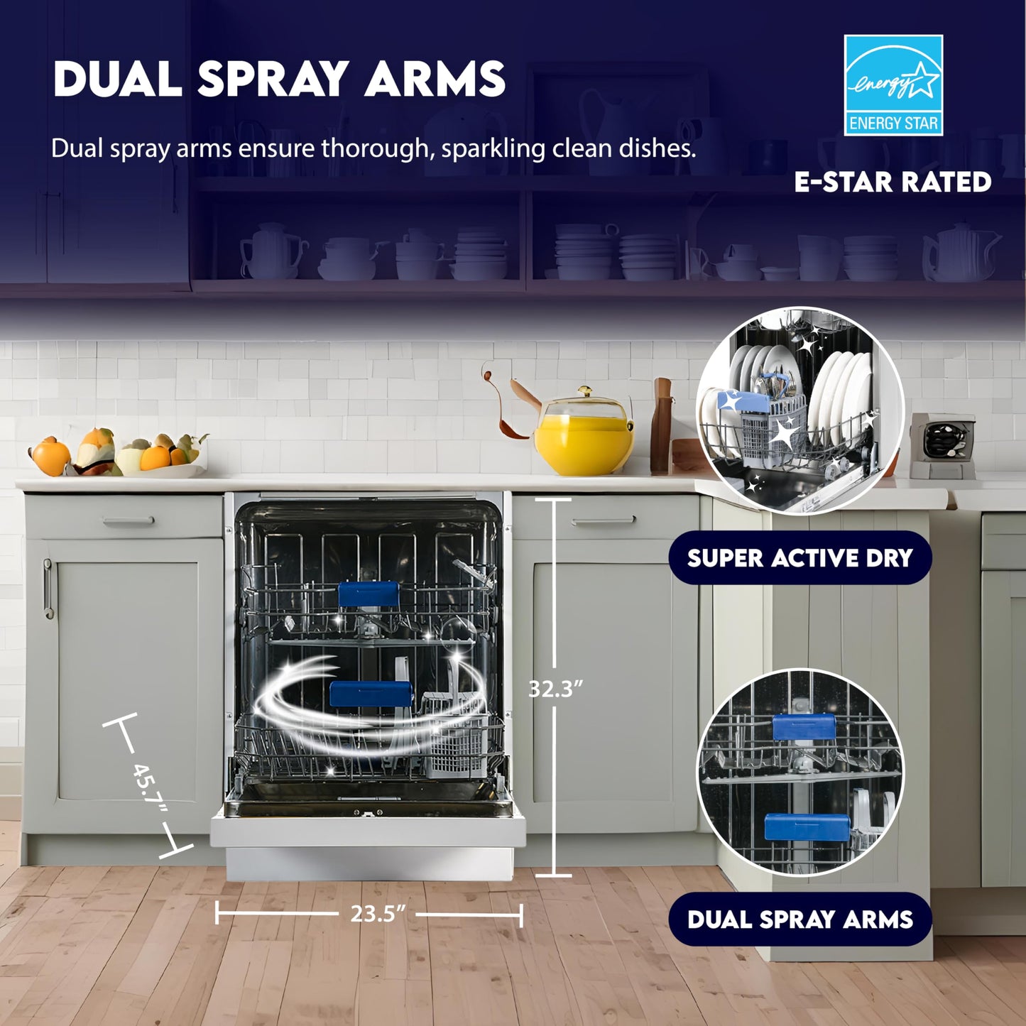 Equator24" Built in Dishwasher 14 Place Setting Wine Rack 8 Wash FAST 50 Delay1/2Load 110V E-Star ADA in White