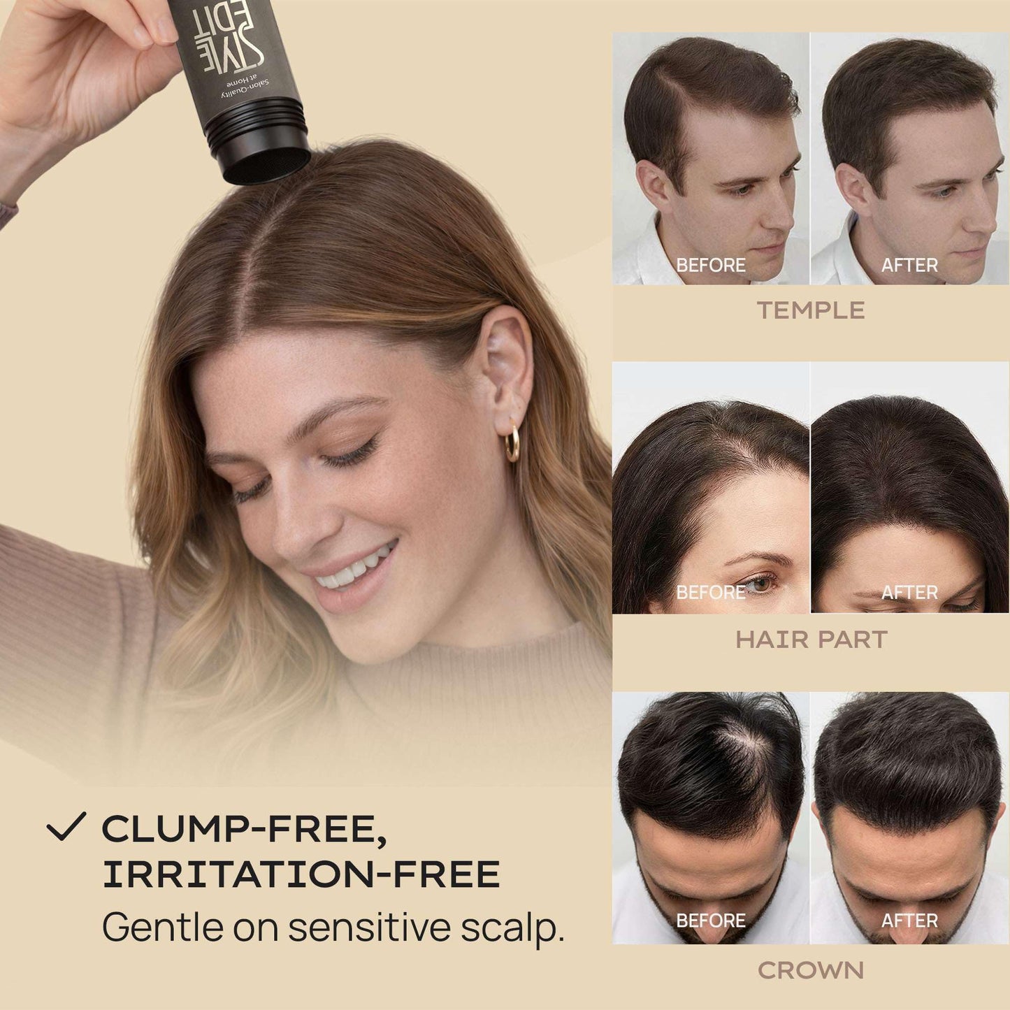 Style Edit Hair Building Fibers for Thinning Hair | Conceals Receding Hairlines, Fine Hair & Bald Spots for Fuller looking hair, 100% Plant-Based Thickening Powder for Men & Women, Light Brown 0.88oz