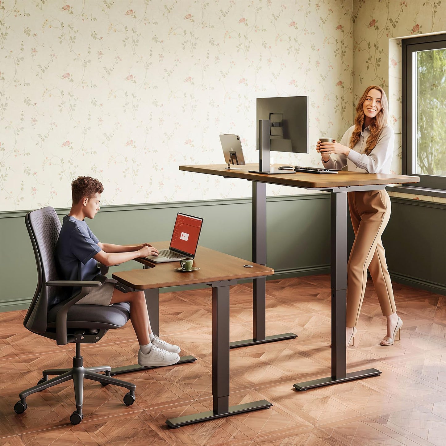 Casaottima Electric Standing Desk Frame, Dual Motor Height Adjustable Table Legs with Memory Presets for Home Office, Stand Up Desk Legs for 40 to 79 inch Desktop, Black Frame Only