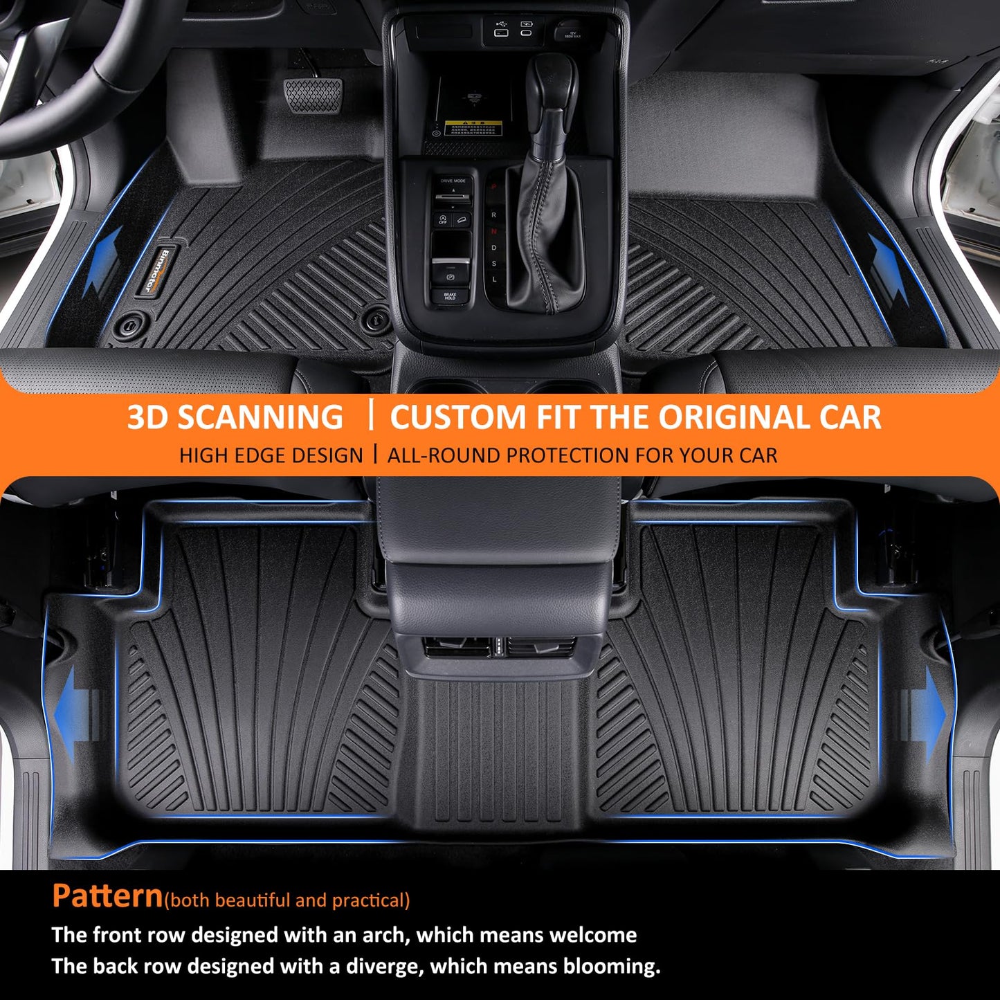 Binmotor-Floor Mats with Cargo Liner for Hyundai kona 2018-2023 & Kona N 2022 2023 (No Electric Model) SE, SEL, N Line, N, Limited Automotive Floor Liners Full Set-Black