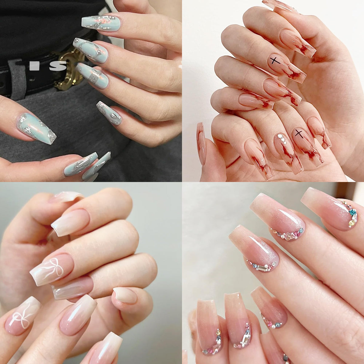 480PCS Nail Tips Clear False Nails Full Cover for Acrylic Fake Nails Kit 12 Sizes 2 Shapes Short Almond Coffin Pre-Shape for Salon Home DIY Gifts