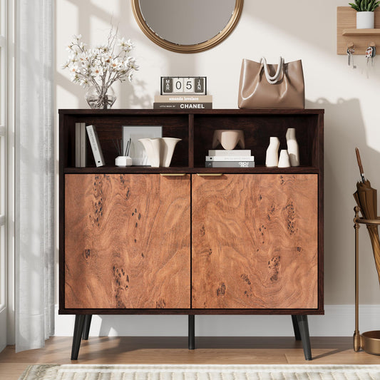 GarveeHome Buffet Cabinet with Drawers and Storage, 31.5 in Large Sideboard Buffet Credenza Storage Cabinet with Shelves and Doors, Walnut Buffet Cabinet for Dining Room, Entryway, Living Room