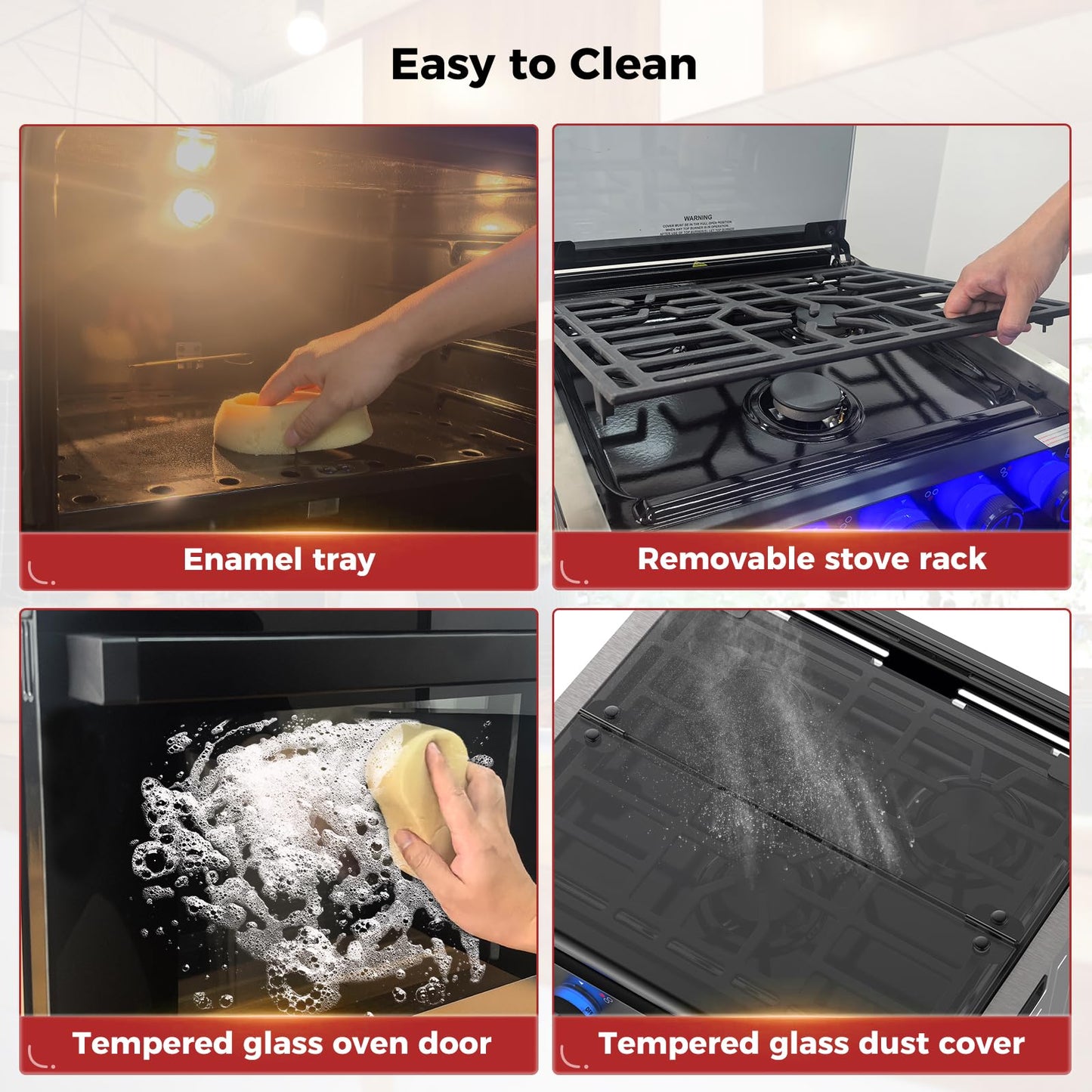 CAMPLUX Elite 21-Inch RV Stove Oven Combo with Flame Failure Protection, 1.8 Cu.ft RV Propane Oven with 3 Burners Cooktop, 28,100 BTU, Slide-In RV Range Oven for Camper, Trailer, Black