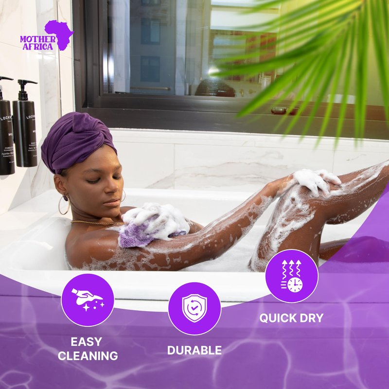 MOTHER AFRICA African Net Sponge With Handles Black Owned 3 Pack African Exfoliating Bath Sponge for Shower Washcloth Loofah Knots Gentle Deep Cleansing Back Authentic Scrubber Face & Body Men & Women