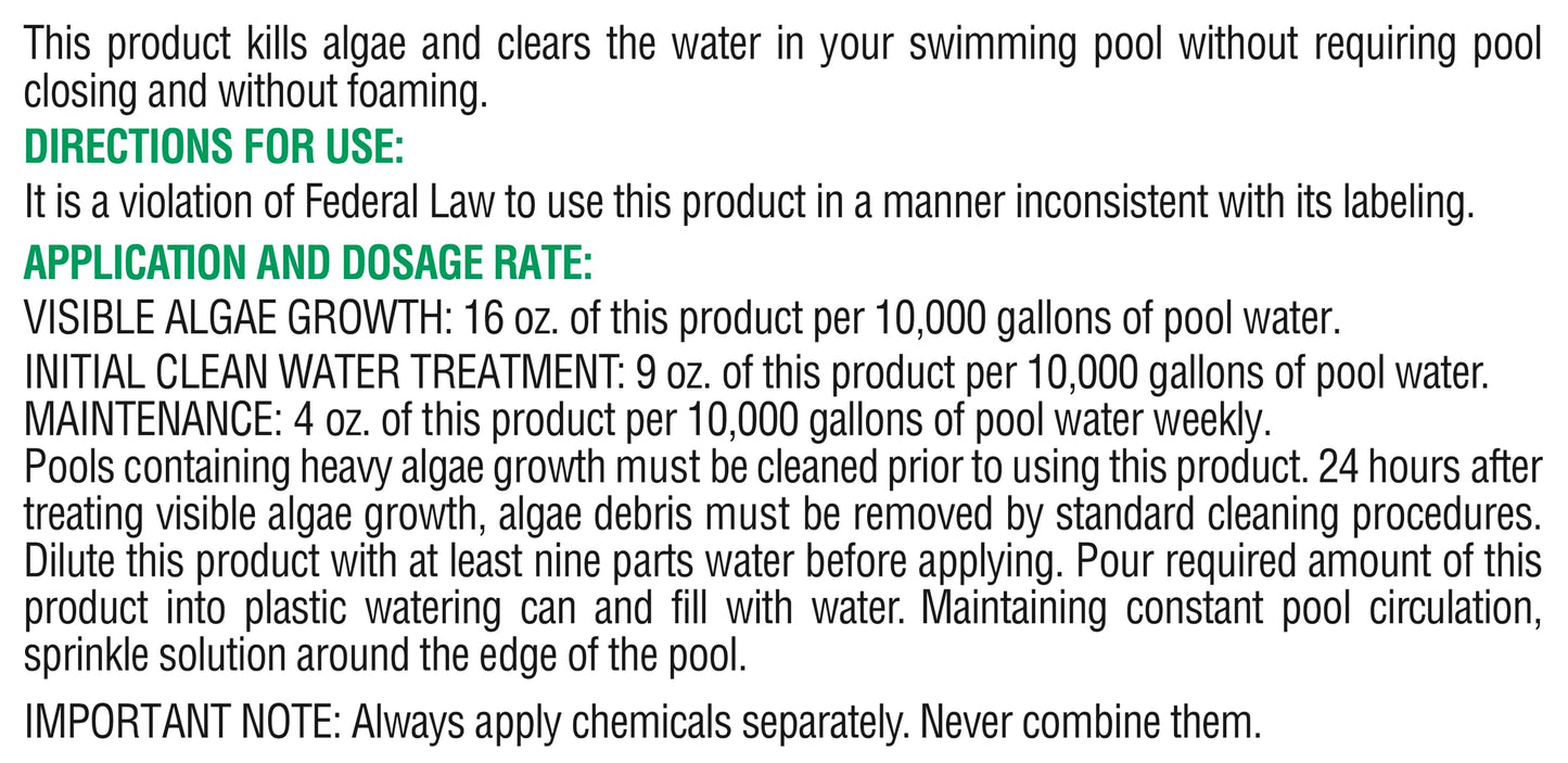 Pool Mate 1-Quart 2-Pack Concentrated Black Algaecide, Algaecide for Pool, Made in USA