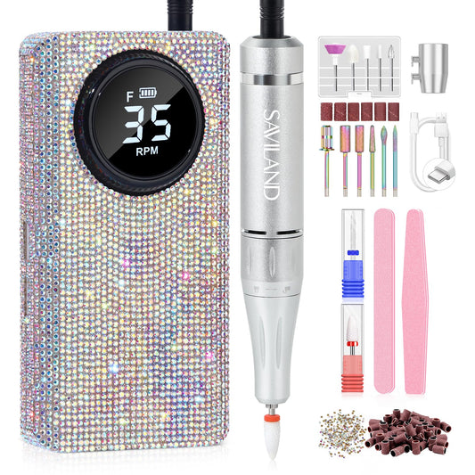 SAVILAND Professional Nail Drill Kit: 35000RPM Rhinestones Nail Drill for Nails Electric Nail File Professional Portable Efile with Drill Bits Nails Filer Buffer Salon Home Manicure Pedicure