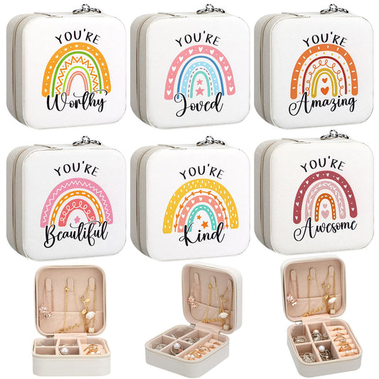 Kenning 6 Pcs Travel Jewelry Case Mother's Day Church Gifts Bulk Inspirational Rainbow Travel Jewelry Box for Women Teachers Gifts Portable Jewellery Storage Organizer Box for Rings Earrings Necklaces