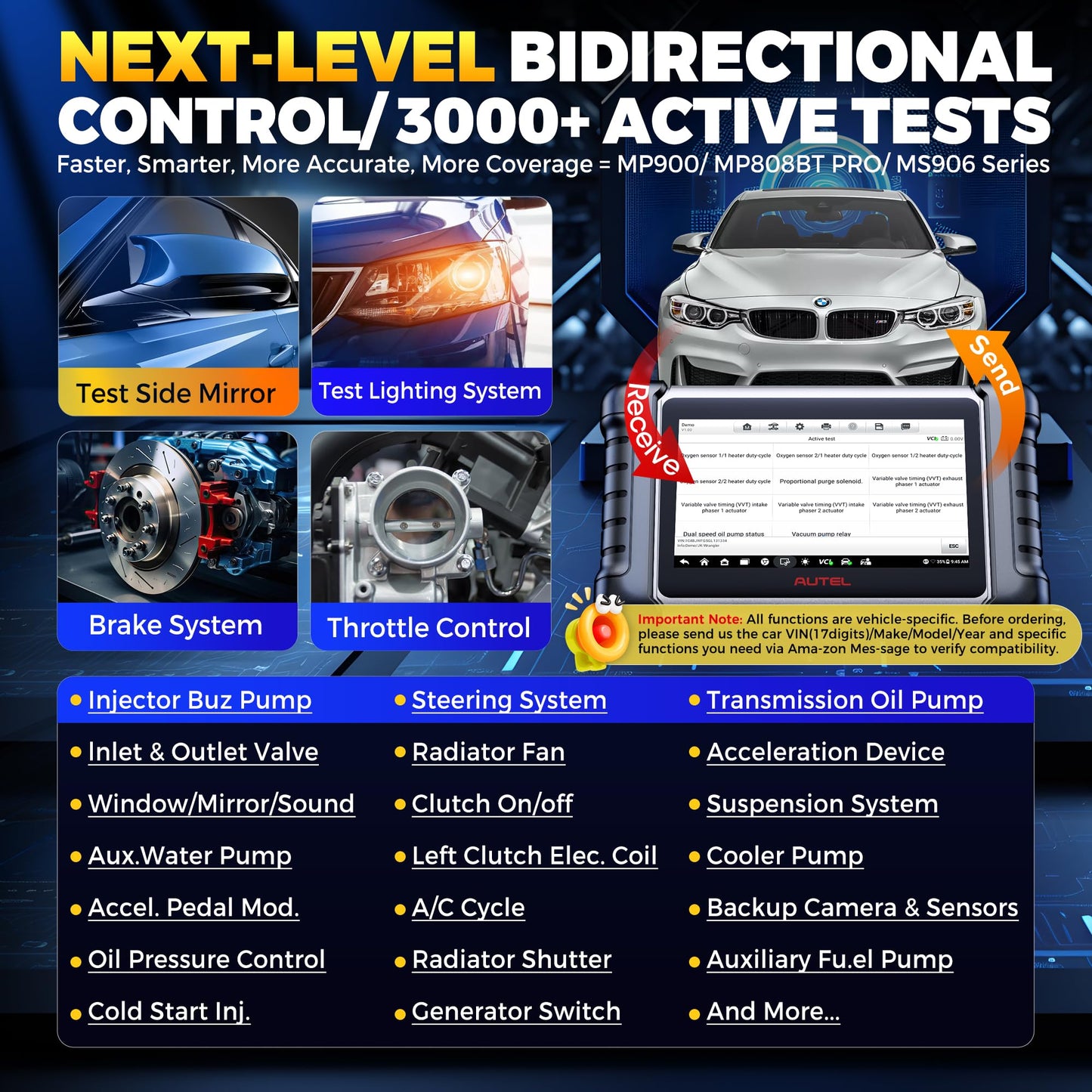Autel Scanner MaxiCOM MK808BT PRO, 2026 Bidirectional Tool as MK900BT, Up Ver. of MK900 MaxiCheck MX900 MK808S MX808S, 3000+ Test, 28+ Service, All System Diagnostic, Injector Coding, FCA Android 11