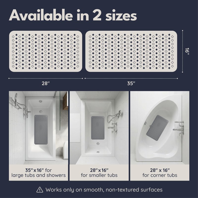 Bathtub Mat Non Slip 35x16 - homerella® Bath Mat Incl. Hooks for Drying, Extra Long, 100% BPA Free, Shower Mat Non Slip Anti Mold, Machine Washable, Shower Mats for Inside Shower Mildew Resistant