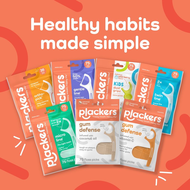 Plackers OrthoPick® Floss Picks Designed for Braces, Tuffloss® Made Without PTFE, FlipPick® Clean Between Brackets, 36 Count (4 Pack)