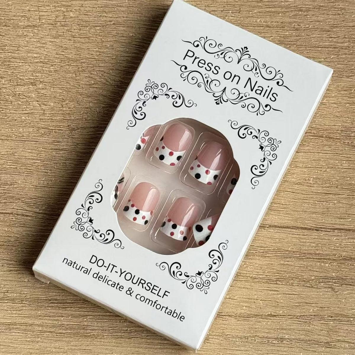 Halloween Press on Nail Short Square Fake Nails Full Cover French Tip with Polka Dot designs Cute Stick on Nail Spider Press ones Glossy Reusable Glue on Nails for Women Party Decor24pcs