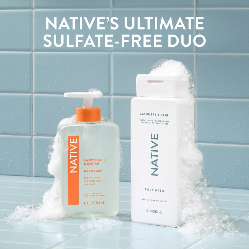 Native Cashmere & Rain Scent 24-Hr Refreshing Clean Body Wash for Men & Women, for All Skin Types Incl. Sensitive, Leaves Skin Feeling Clean & Soft, Free of Phthalates, Sulfates & Parabens, 18 oz