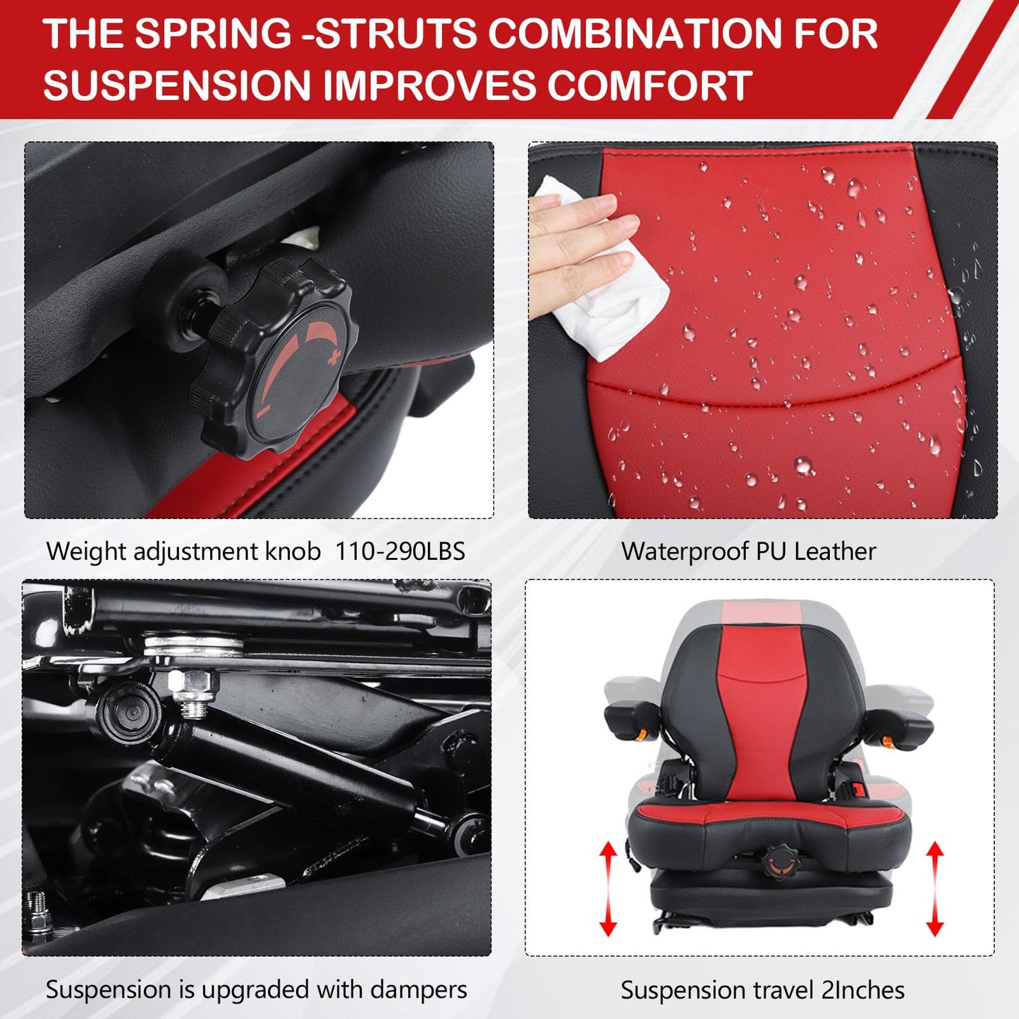 hightall Lawn Mower Seat,Spring-Dampers Heavy Duty Tractor Suspension Seat for Zero Turn Mower Tractor Excavator Harvester Forklift,Adjustable Slide Rails/Armrest,Seatbelt