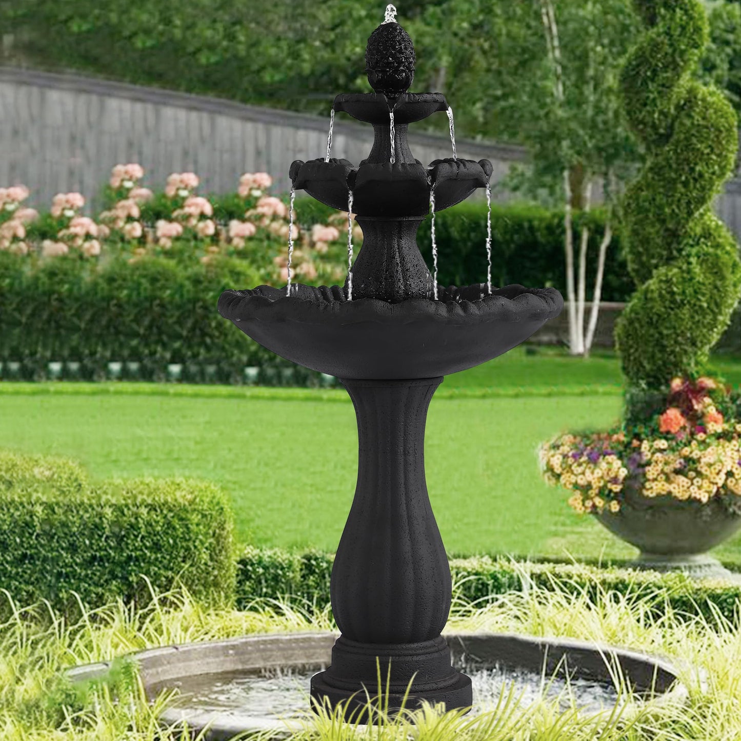 Dephet Italian Outdoor Water Fountains, 47.4'H Outside Garden Fountains and Waterfalls, Large Floor-Standing Cascading Indoor Resin Bubbler Fountain Features w/Pump for Patio Yard Decor, Black