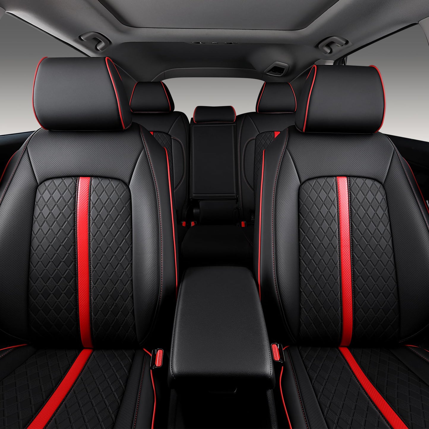 OURPLOT Custom Fit CRV Seat Covers for 2023-2026 Honda CR-V Hybrid & Gas, Waterproof Faux Leather Full Set Car Seat Cover, Fits LX, EX, EX-L, Sport, Touring, TrailSport (Black+Red)