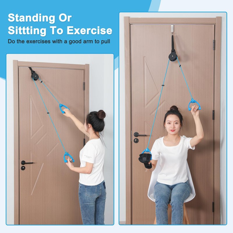 Fanwer Shoulder Pulley for Physical Therapy, Over The Door Pulley for Shoulder Rehab, Overhead Arm Exercise Pulleys for Rotator Cuff Recovery, Frozen Shoulder, Workout Pulley System for Home Gym