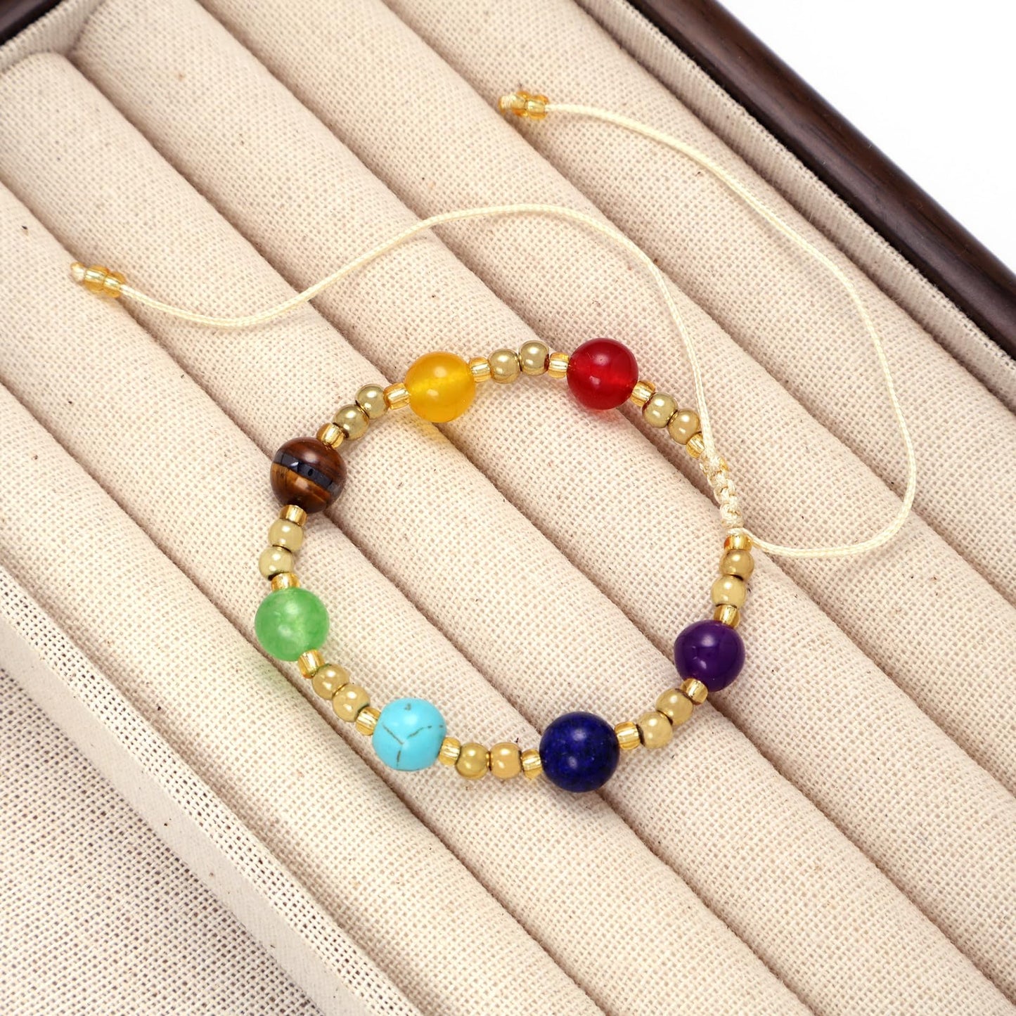 Mnblkjpoi Chakra Pearl Bracelets Gold Rope for Women Trendy, Round Natural Stone Balance for Meditation, Energy, Spiritual Protection, and Mental Health, Anniversary Birthday Valentine's Day Gifts.
