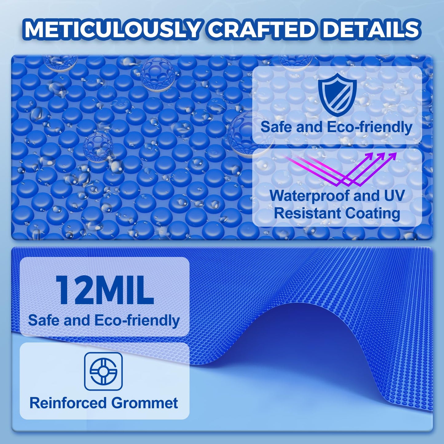 KETNET Solar Pool Cover 12 ft Round for 6-24ft Above Ground Inground Pools, Hot Tub Spa Thermal Heating Bubble Wrap Covers, 12 Mil Heavy-Duty Circle Blue Floating Blanket Mat for Swimming Pools