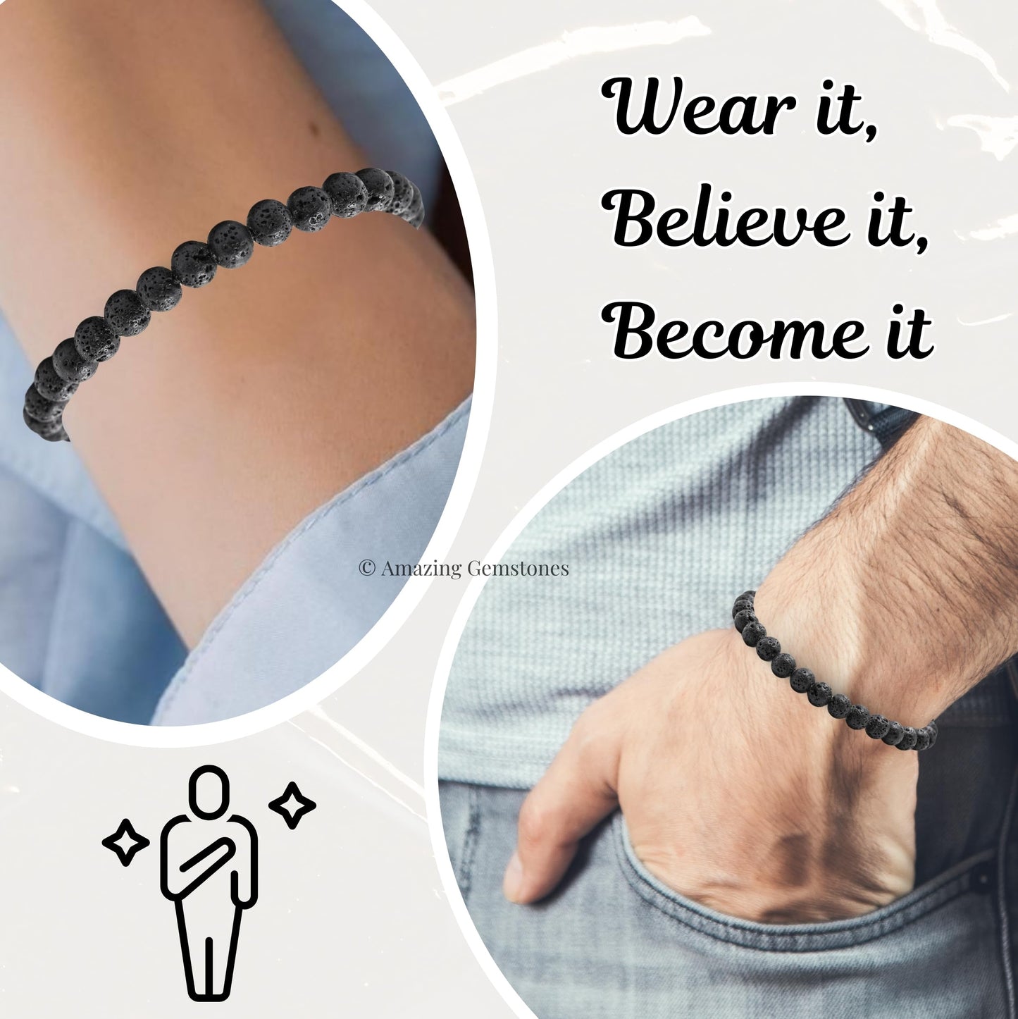 Amazing Gemstone Lava Stone Bracelet for Women Men's Gifts - Protection Healing Crystal Bracelet - 6mm Gemstones Beaded Adjustable Bracelet Pulseras Para Hombres Mujer Stocking Stuffers