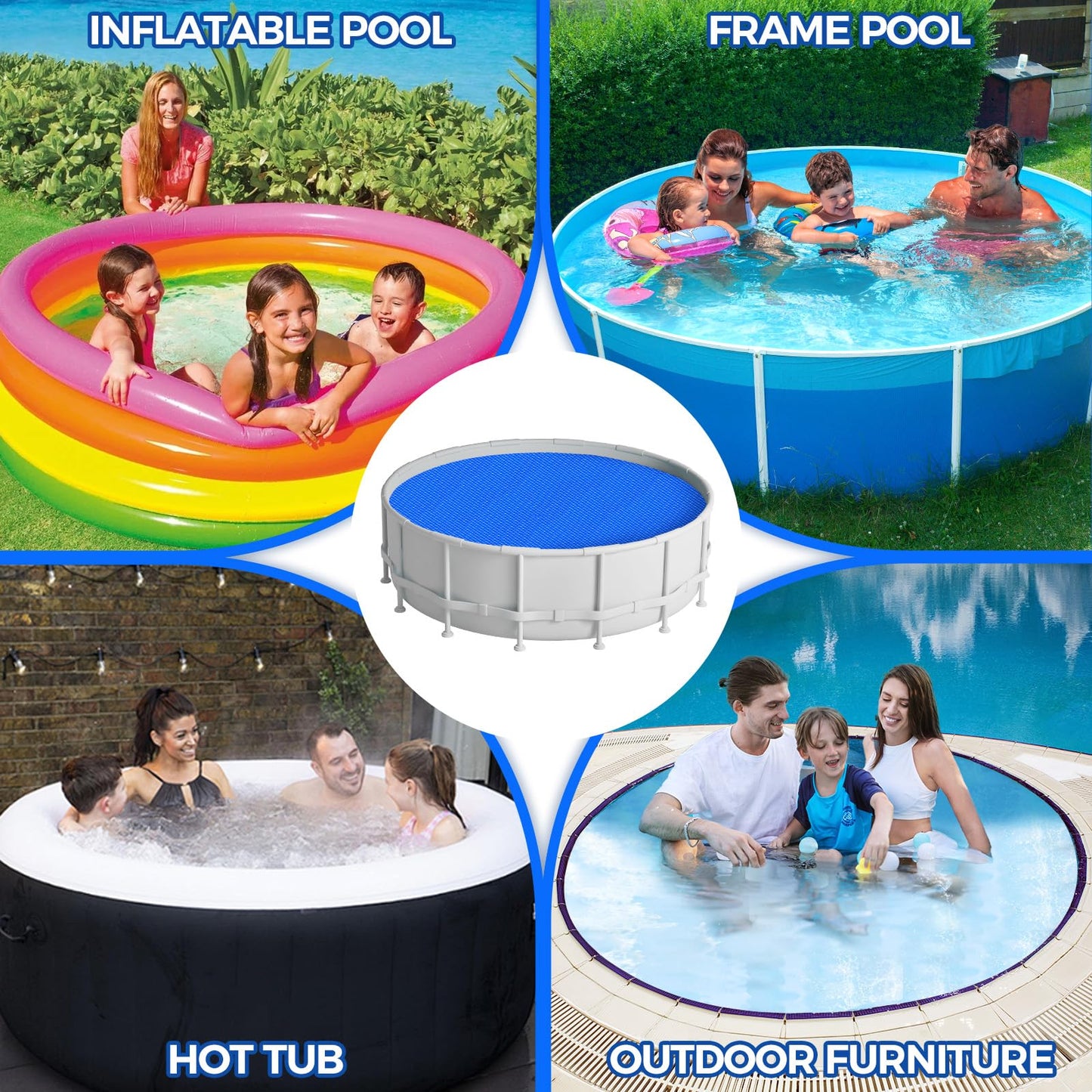 KETNET Solar Pool Cover 15 ft Round for 6-24ft Above Ground Inground Pools, Hot Tub Spa Thermal Heating Bubble Wrap Covers, 12 Mil Heavy-Duty Circle Blue Floating Blanket Mat for Swimming Pools