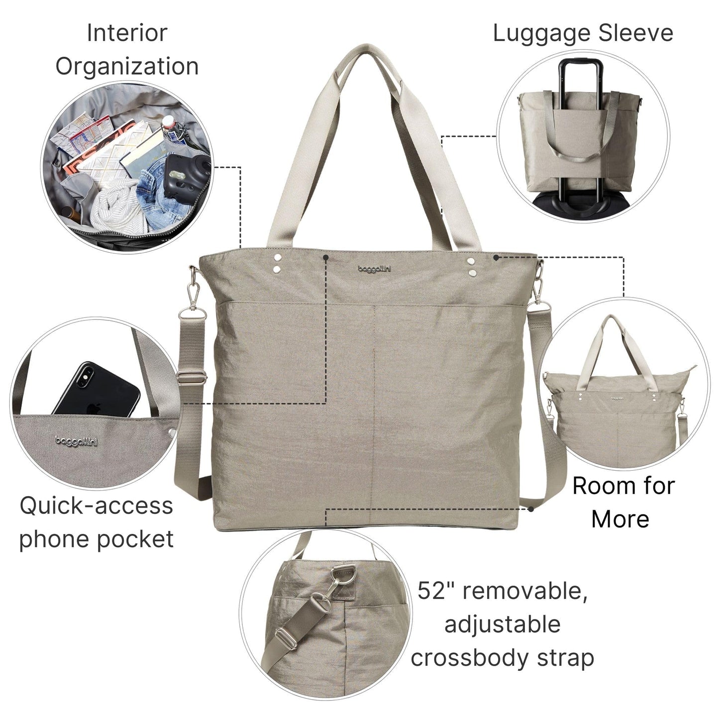 Large Carryall Tote Bag for Women - Lightweight Nylon Zipper Top Weekender Travel Beach Bag Personal Item w/Luggage Sleeve