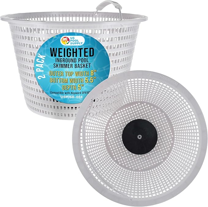 U.S. Pool Supply Weighted Inground Pool Skimmer Basket (Set of 2) - Skimmer Filter Basket, Skims Leaves â Compatible with Hayward SPX1070E, Prevent Pump Clogs - 8" Top, 5.5" Bottom, 5" Deep